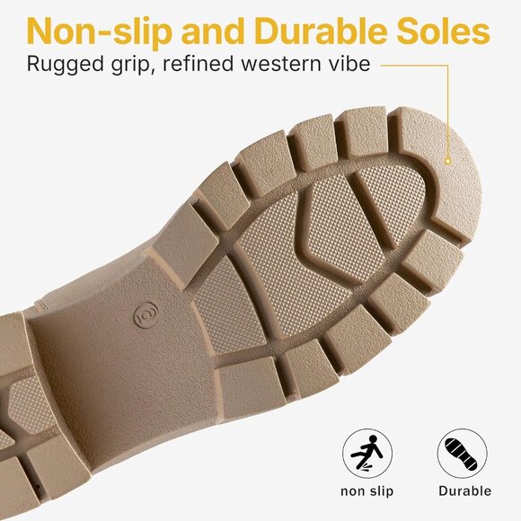 Vepose Women's Beige Faux Chelsea Leather Lug Sole Elastic Slip on Ankle Booties - Picture 7 of 9